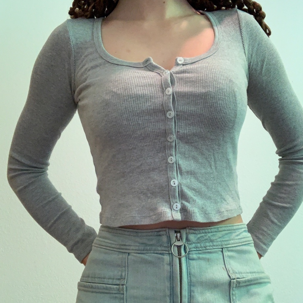 Long Sleeved Cropped & Ribbed Shirt